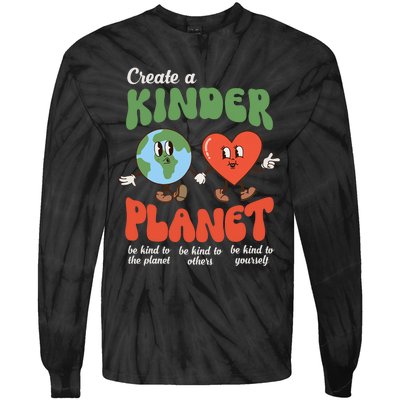 Be Kind Planet Save Earth Day Retro Groovy Environment Tie-Dye Long Sleeve Shirt