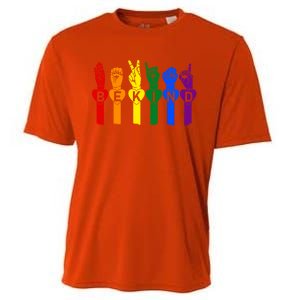 Be Kind Pride Sign Language Rainbow Teachers Interpreter Asl Gift Cooling Performance Crew T-Shirt