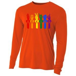 Be Kind Pride Sign Language Rainbow Teachers Interpreter Asl Gift Cooling Performance Long Sleeve Crew