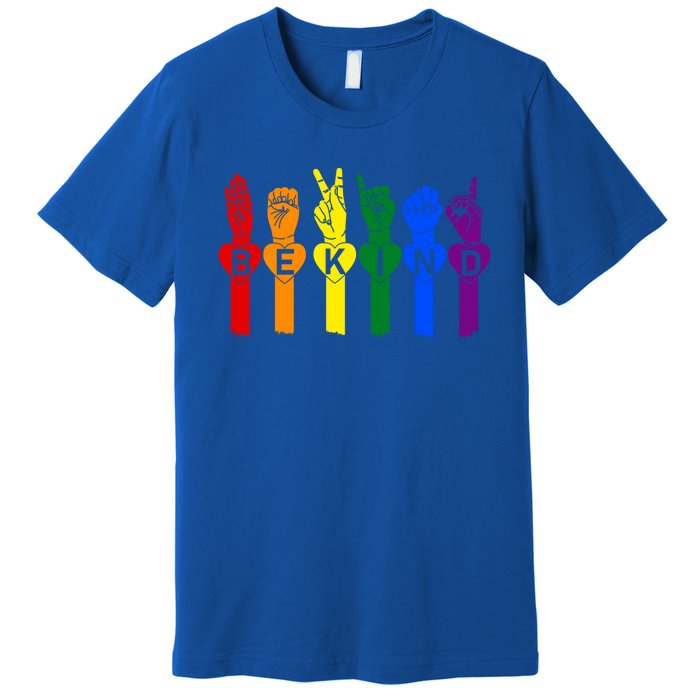 Be Kind Pride Sign Language Rainbow Teachers Interpreter Asl Gift Premium T-Shirt