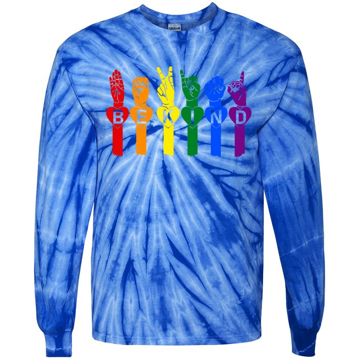 Be Kind Pride Sign Language Rainbow Teachers Interpreter Asl Gift Tie-Dye Long Sleeve Shirt