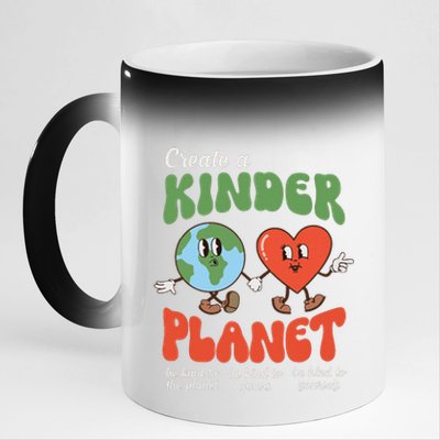 Be Kind Planet Save Earth Day Retro Groovy Environment 11oz Black Color Changing Mug