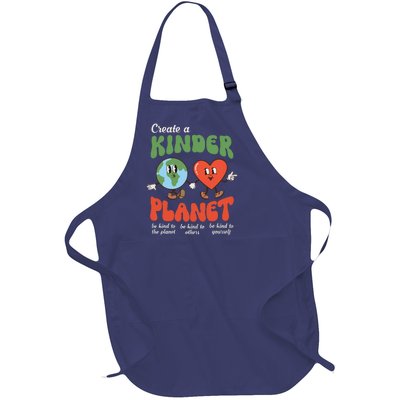 Be Kind Planet Save Earth Day Retro Groovy Environment Full-Length Apron With Pockets