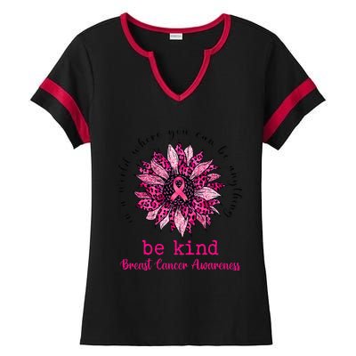 Be kind Pink Ribbon Breast Cancer Awareness Support Squad Ladies Halftime Notch Neck Tee