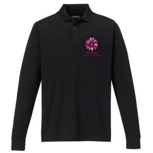 Be kind Pink Ribbon Breast Cancer Awareness Support Squad Performance Long Sleeve Polo