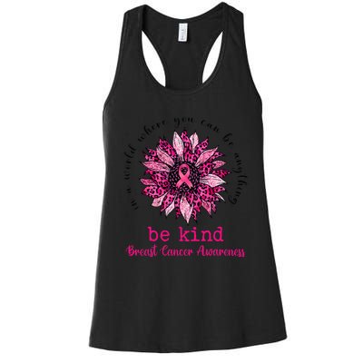 Be kind Pink Ribbon Breast Cancer Awareness Support Squad Women's Racerback Tank