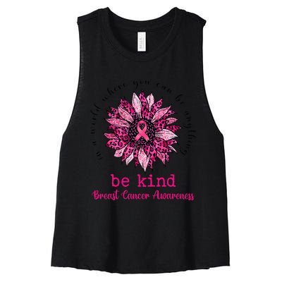 Be kind Pink Ribbon Breast Cancer Awareness Support Squad Women's Racerback Cropped Tank