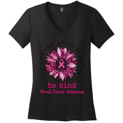 Be kind Pink Ribbon Breast Cancer Awareness Support Squad Women's V-Neck T-Shirt