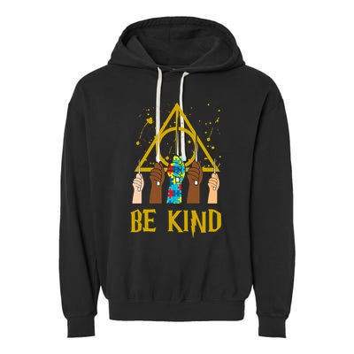 Be Kind Puzzle Ribbon Harry Autism Awareness Wizard Garment-Dyed Fleece Hoodie