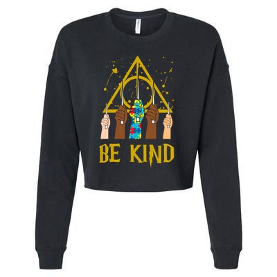 Be Kind Puzzle Ribbon Harry Autism Awareness Wizard Cropped Pullover Crew