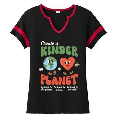 Be Kind Planet Save Earth Day Retro Groovy Environt Gift Ladies Halftime Notch Neck Tee