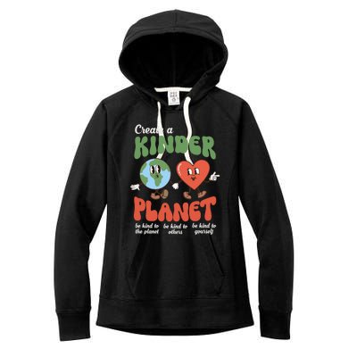 Be Kind Planet Save Earth Day Retro Groovy Environt Gift Women's Fleece Hoodie