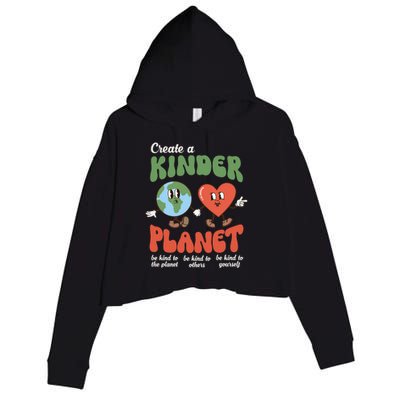 Be Kind Planet Save Earth Day Retro Groovy Environt Gift Crop Fleece Hoodie