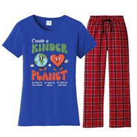 Be Kind Planet Save Earth Day Retro Groovy Environt Gift Women's Flannel Pajama Set