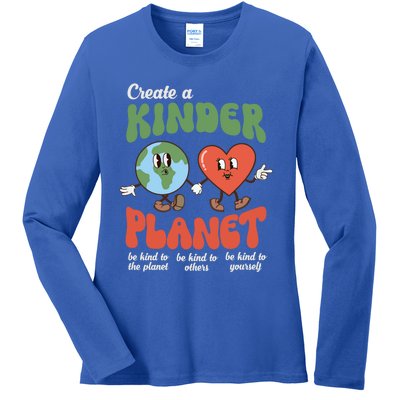 Be Kind Planet Save Earth Day Retro Groovy Environt Gift Ladies Long Sleeve Shirt