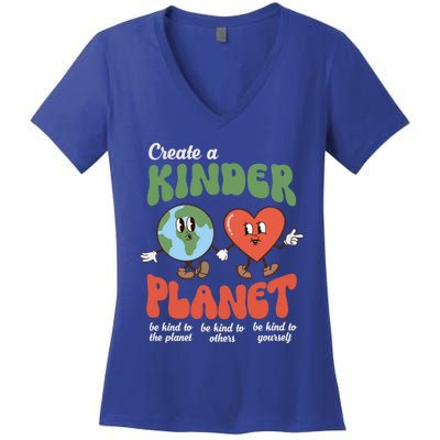 Be Kind Planet Save Earth Day Retro Groovy Environt Gift Women's V-Neck T-Shirt