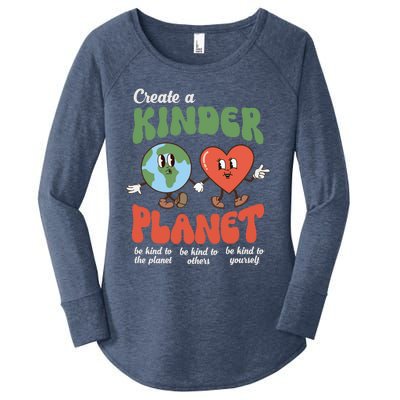 Be Kind Planet Save Earth Day Retro Groovy Environt Gift Women's Perfect Tri Tunic Long Sleeve Shirt