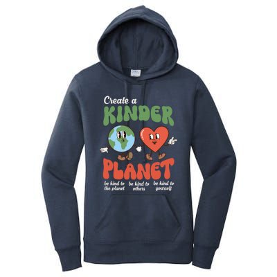 Be Kind Planet Save Earth Day Retro Groovy Environt Gift Women's Pullover Hoodie