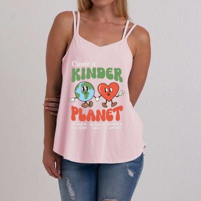 Be Kind Planet Save Earth Day Retro Groovy Environt Gift Women's Strappy Tank