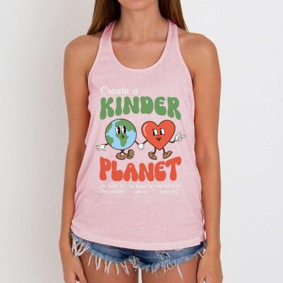 Be Kind Planet Save Earth Day Retro Groovy Environt Gift Women's Knotted Racerback Tank