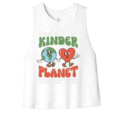 Be Kind Planet Save Earth Day Retro Groovy Environt Gift Women's Racerback Cropped Tank