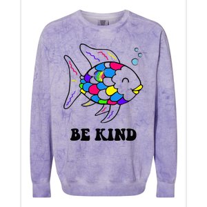 Be Kind Rainbow Fish Teacher Life Teaching Back To School Colorblast Crewneck Sweatshirt