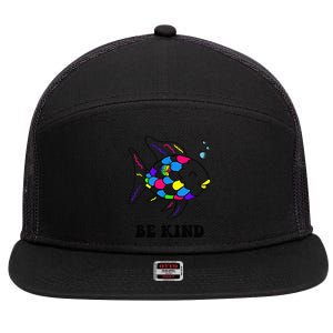 Be Kind Rainbow Fish Teacher Life Teaching Back To School 7 Panel Mesh Trucker Snapback Hat