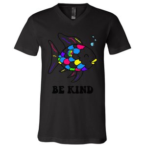 Be Kind Rainbow Fish Teacher Life Teaching Back To School V-Neck T-Shirt