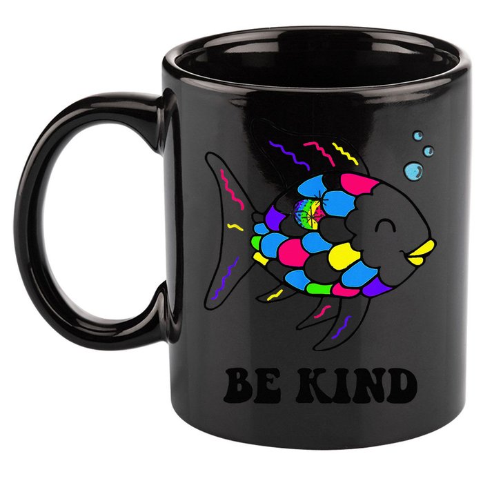 Be Kind Rainbow Fish Teacher Life Teaching Back To School 11oz C Handle Ceramic Mug