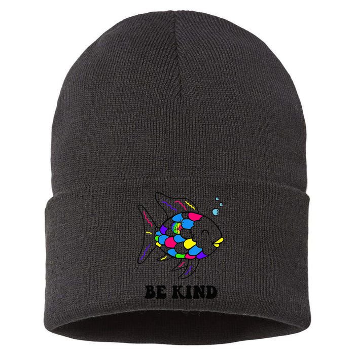 Be Kind Rainbow Fish Teacher Life Teaching Back To School Sustainable Knit Beanie