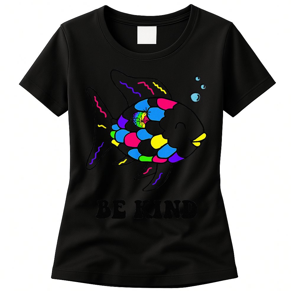 Be Kind Rainbow Fish Teacher Life Teaching Back To School Womens T-Shirt