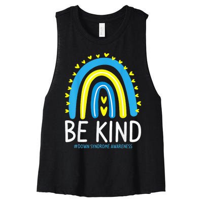 Be Kind Rainbow World Down Syndrome Awareness Day Women's Racerback Cropped Tank