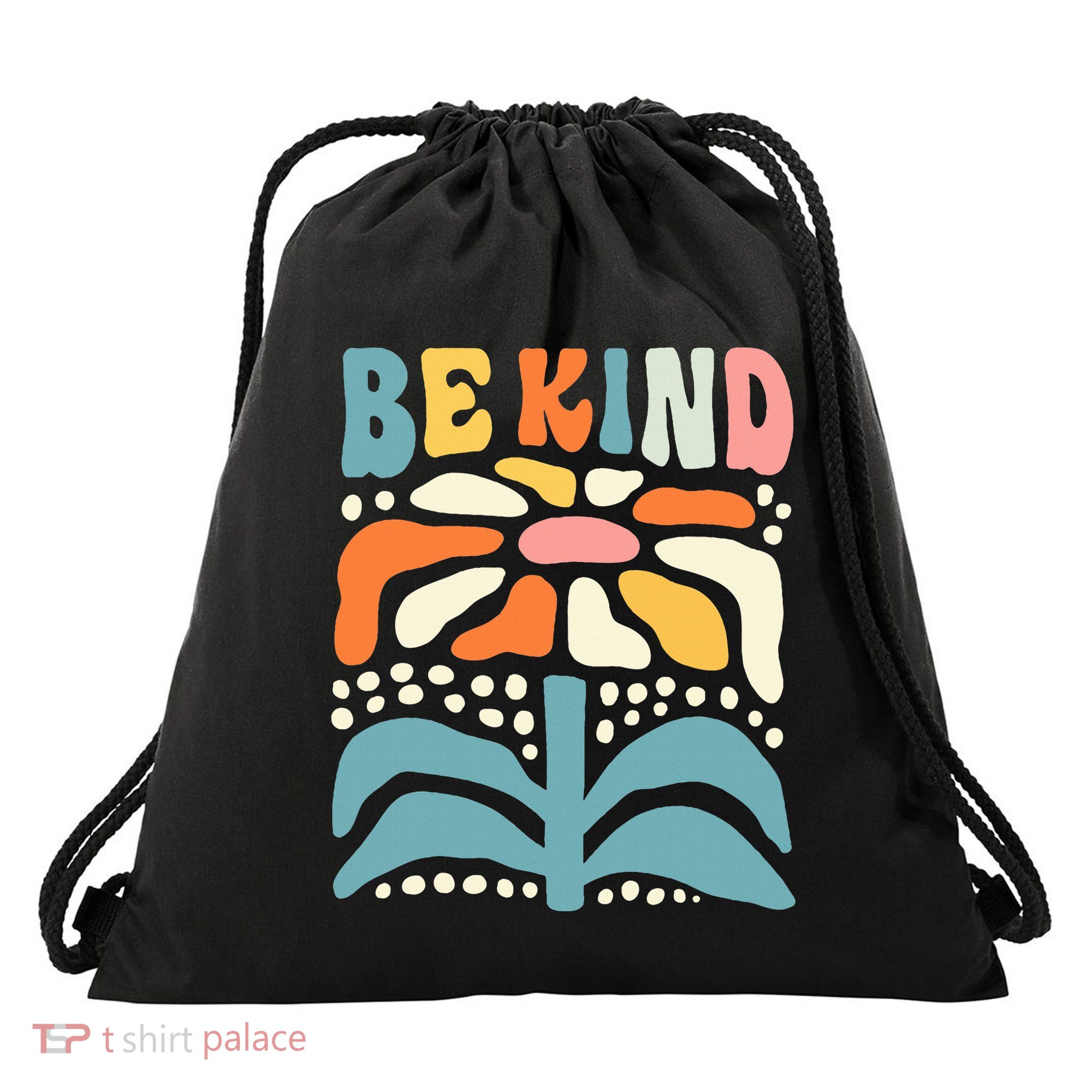 Be Kind Retro Groovy Daisy Kindness Inspirational Drawstring Bag