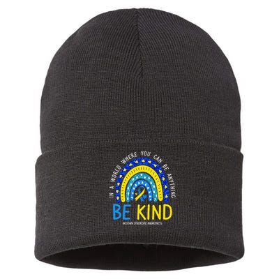 Be Kind Rainbow World Down Syndrome Awareness Day Women Sustainable Knit Beanie