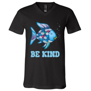 Be Kind Rainbow Fish Teacher Life Teaching Back To School V-Neck T-Shirt