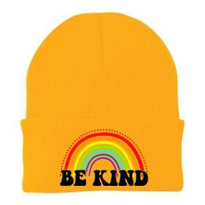 Be Kind Rainbow Positive Quote Knit Cap Winter Beanie