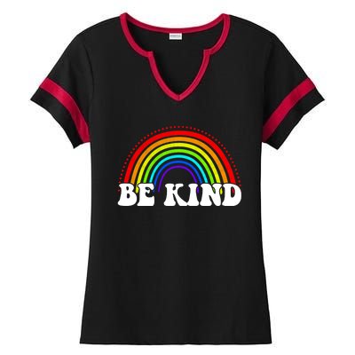 Be Kind Rainbow Positive Quote Ladies Halftime Notch Neck Tee