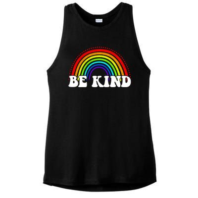 Be Kind Rainbow Positive Quote Ladies PosiCharge Tri-Blend Wicking Tank