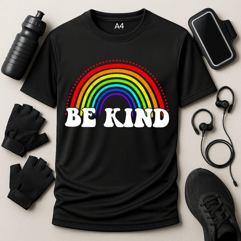Be Kind Rainbow Positive Quote Cooling Performance Crew T-Shirt