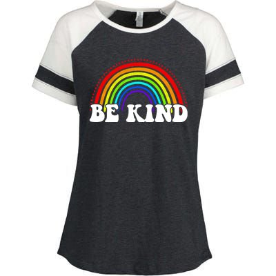 Be Kind Rainbow Positive Quote Enza Ladies Jersey Colorblock Tee