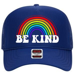 Be Kind Rainbow Positive Quote High Crown Mesh Back Trucker Hat