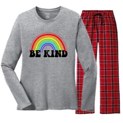 Be Kind Rainbow Positive Quote Women's Long Sleeve Flannel Pajama Set 