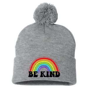 Be Kind Rainbow Positive Quote Pom Pom 12in Knit Beanie