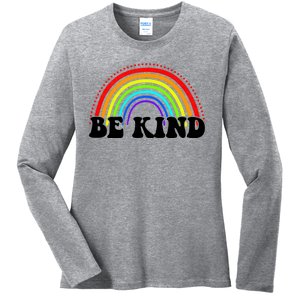 Be Kind Rainbow Positive Quote Ladies Long Sleeve Shirt