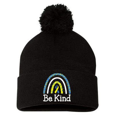 Be Kind Rainbow World Down Syndrome Awareness Day Pom Pom 12in Knit Beanie