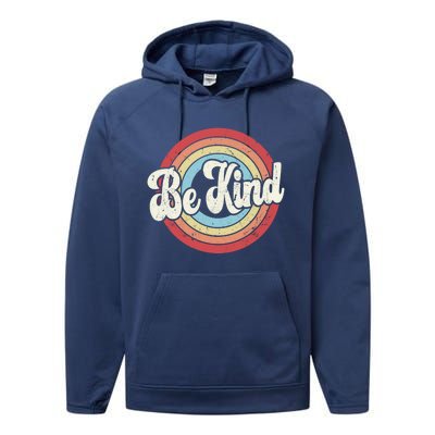 Be Kind Retro Vintage Distressed Motivation Inspiration Meaningful Gift Performance Fleece Hoodie