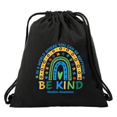 Be Kind Rainbow Autism Mom Dad Wo kid Autism Awareness Drawstring Bag