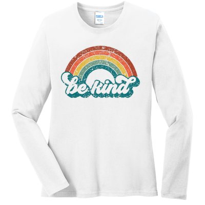 Be Kind Rainbow LGBT Flag LGBT Pride Month Retro Vintage Ladies Long Sleeve Shirt