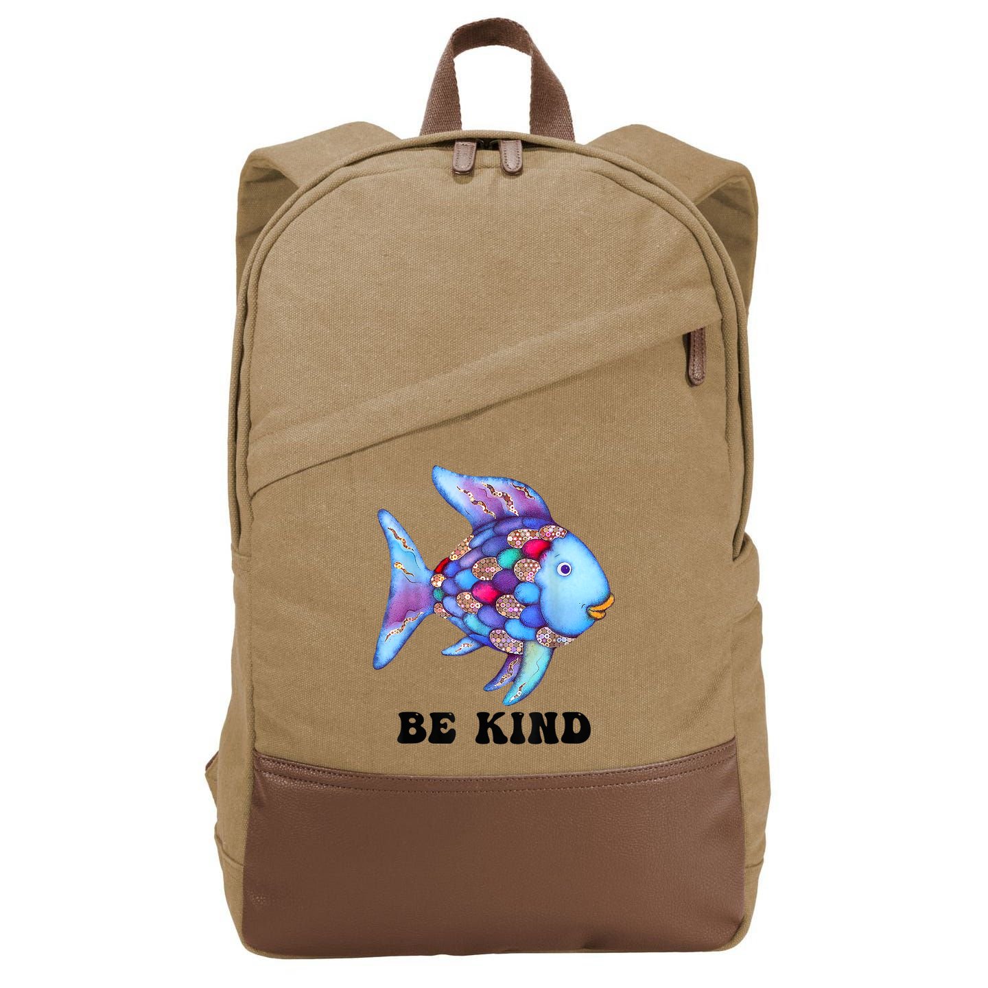 Be Kind Rainbow Fish Teacher Life Teaching Back To School Cotton Canvas Backpack
