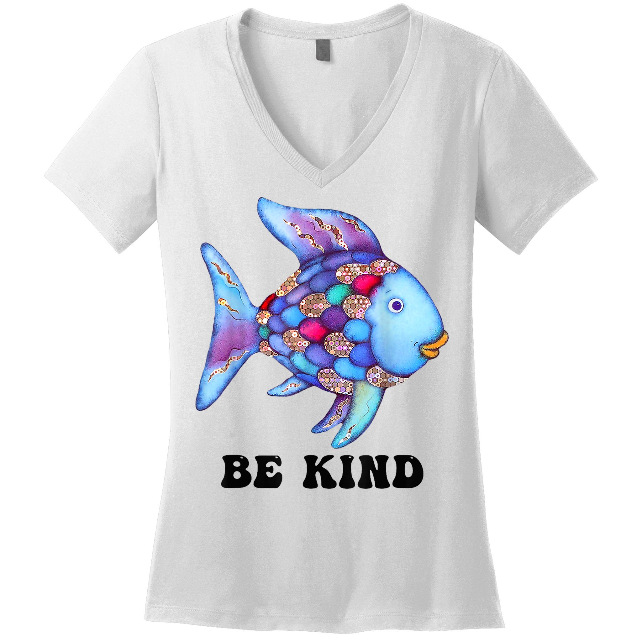 Be Kind Rainbow Fish Teacher Life Teaching Back To School Women's V-Neck T-Shirt